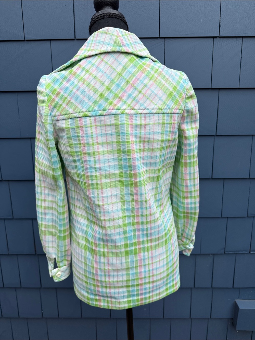Vintage Pastel Plaid Top, shirt Coat in Green, Blue & Pink medium James Kenrob - Picture 6 of 10